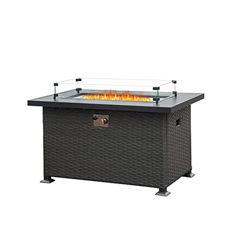 Foyer de table d'extérieur au propane 43,3 po avec pare-vent en verre, foyer d'extérieur au gaz sans fumée 50 000 BTU pour patio