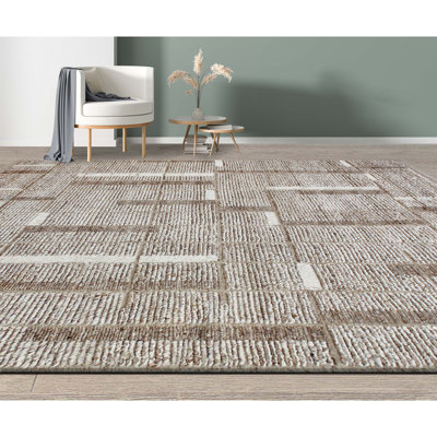 Tapis beige et chameau noué à la main de haute qualité