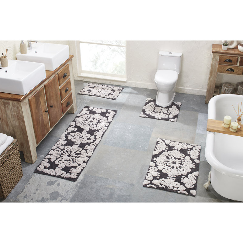 Ensemble de tapis pour salle de bain 100% coton 1885 GSM Chemash Premium, certifié OEKO-TEX®, envers en latex antidérapant, tapis de bain touffetés moelleux et tapis de contour pour douche, baignoire, meuble-lavabo, lavabo et toilette, super absorbant, machine Lavable, gris anthracite
