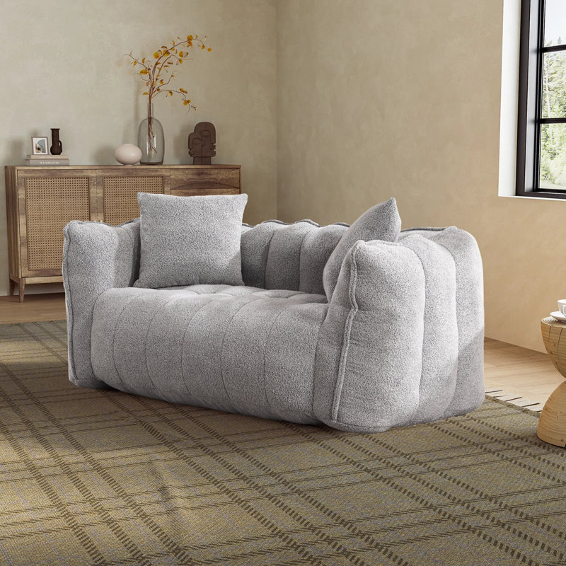  Compression Bean Bag Sofa Large Bean Bag Chair Tufted Loveseat, Gray Polyester