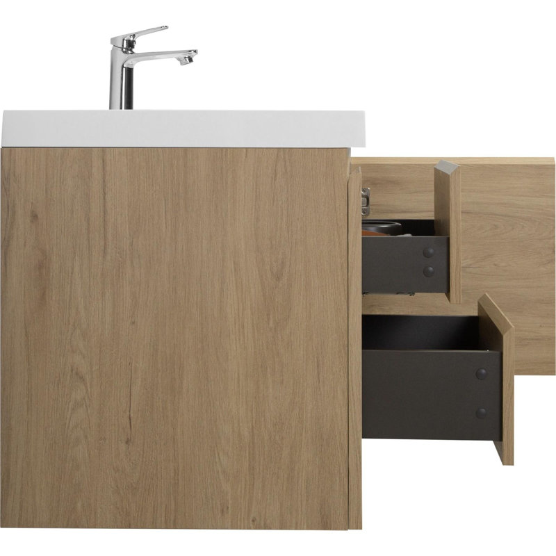 Meuble-lavabo mural moderne pour salle de bain, Chêne