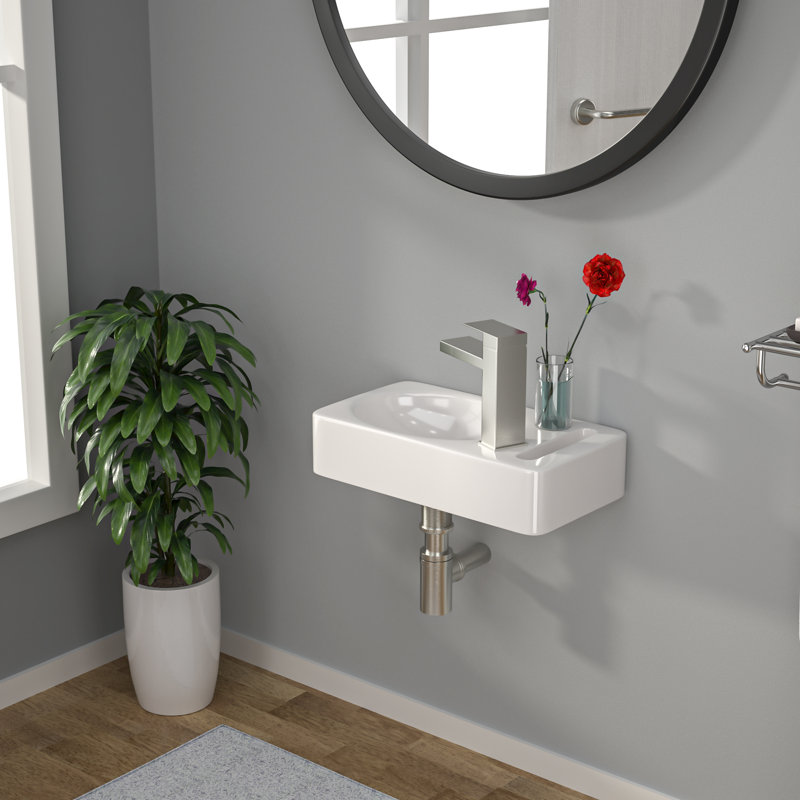 Lavabo de salle de bain mural rectangulaire en céramique 15 "L x 8" blanc