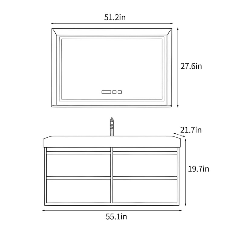 Stylish simple bathroom cabinet, 19.7" H x 55.1" W x 21.7" D, Dark Gray