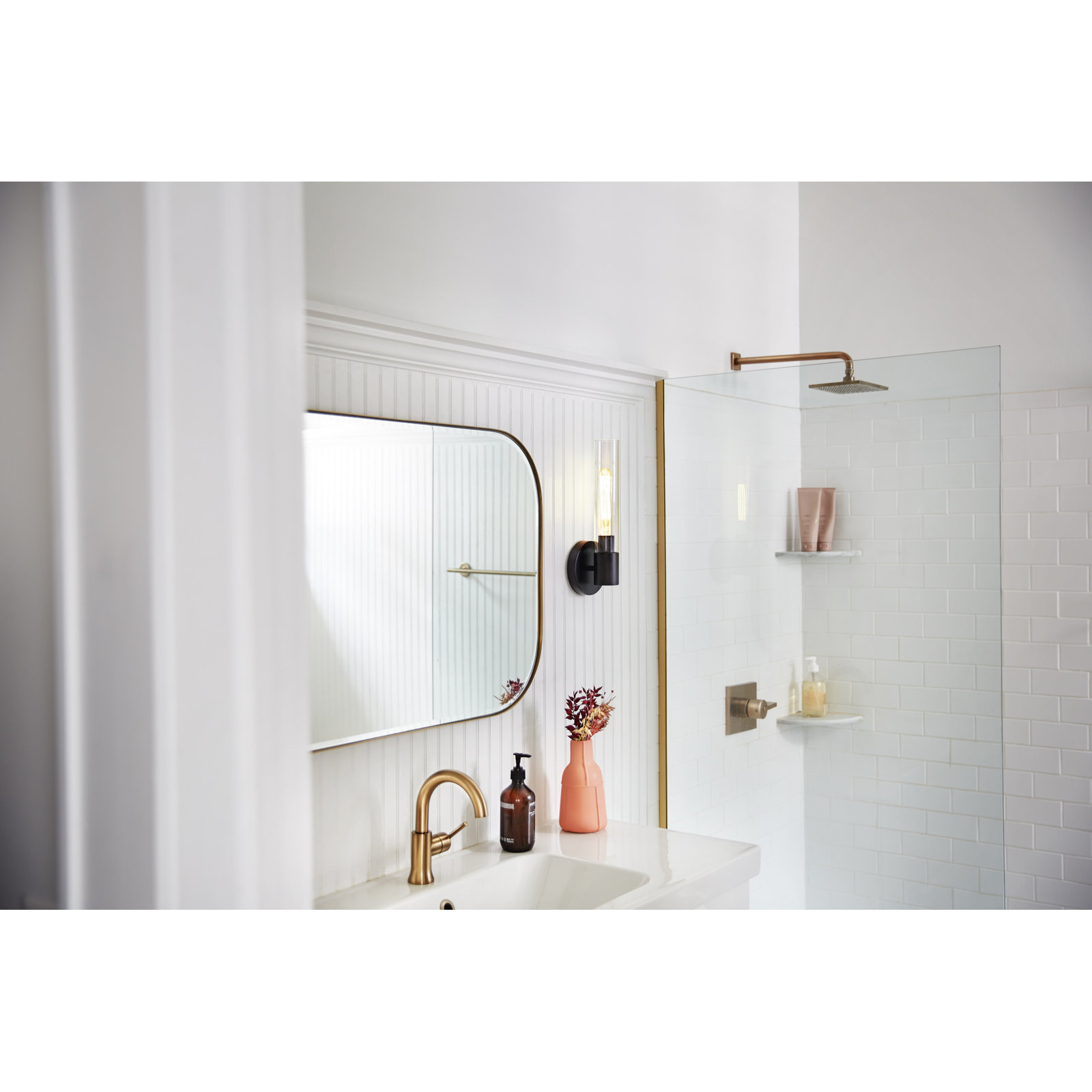 Single Transparent Dimmable Bath Sconce, Silver