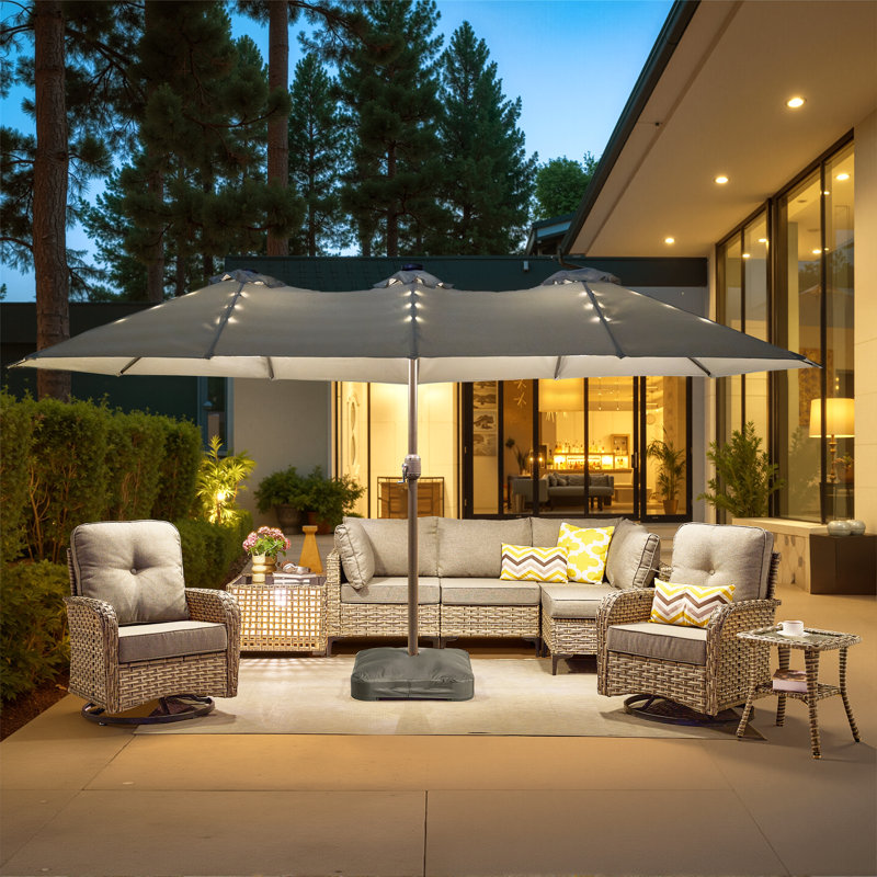 Parasol de marché rectangulaire avec base 14,5 pi x 8,5 pi, Gris clair