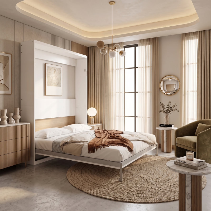 Lit escamotable Hammond Murphy, lit armoire pliant vertical avec structure robuste, conception multifonctionnelle peu encombrante pour le salon et la chambre d'amis