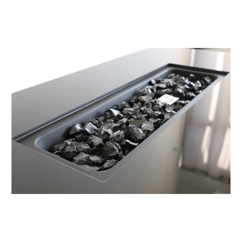 43" Smoked Glass Metal Rectangle Fire Pit, Gray