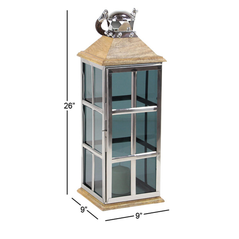 Lanterne en bois traditionnel, H 26 po x l 9 po x P 9 po