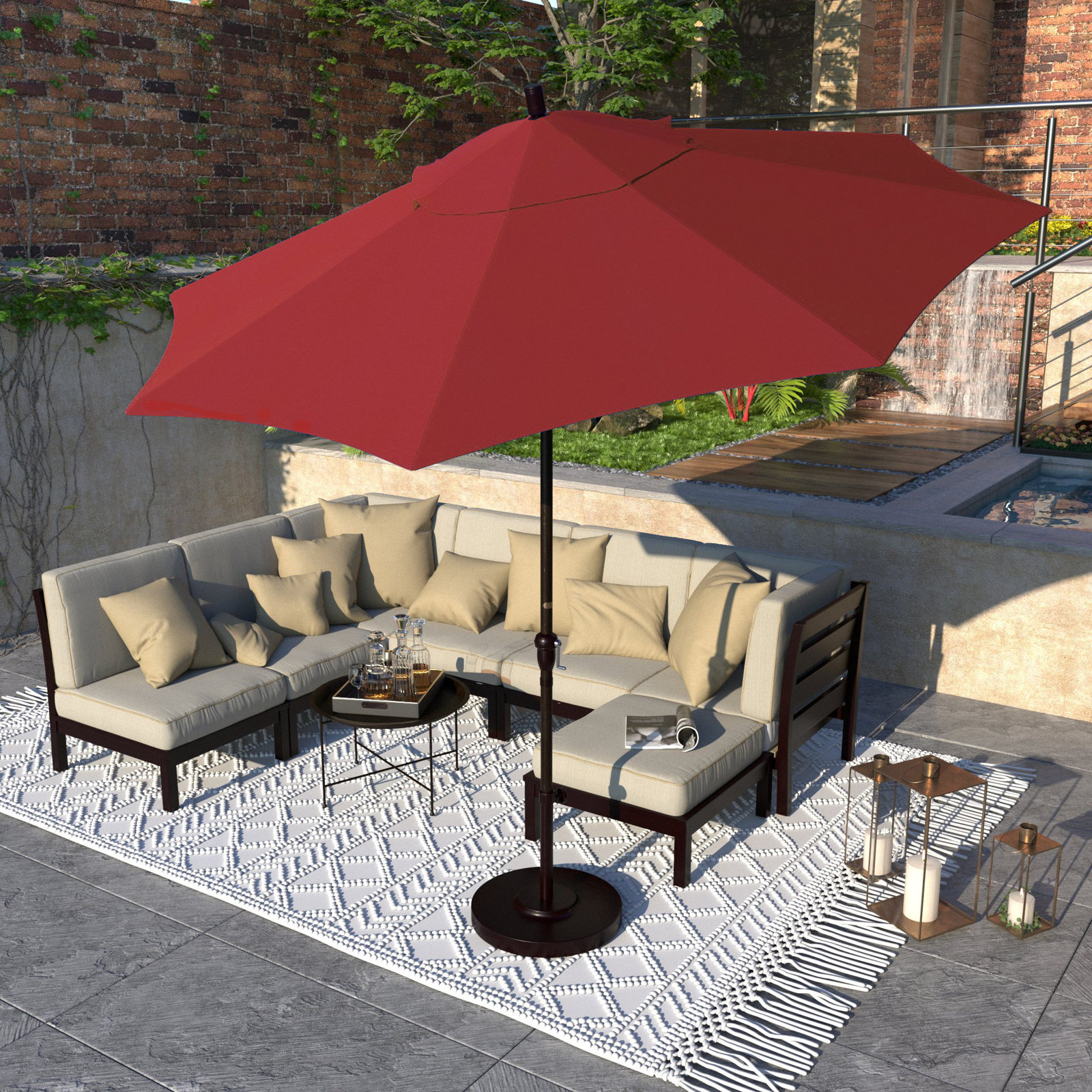 Camry 9' Sunbrella® Market Umbrella, Canvas Jockey Red Sunbrella® Canvas