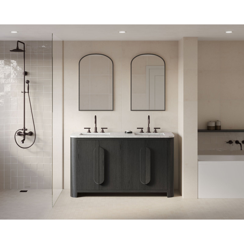 Harper Vanity, Ebony Oak, 60" W, Carrara Marble