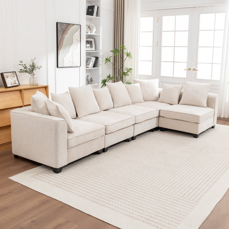 Canapé modulaire rembourré 5 pièces Kempson, Polyester beige