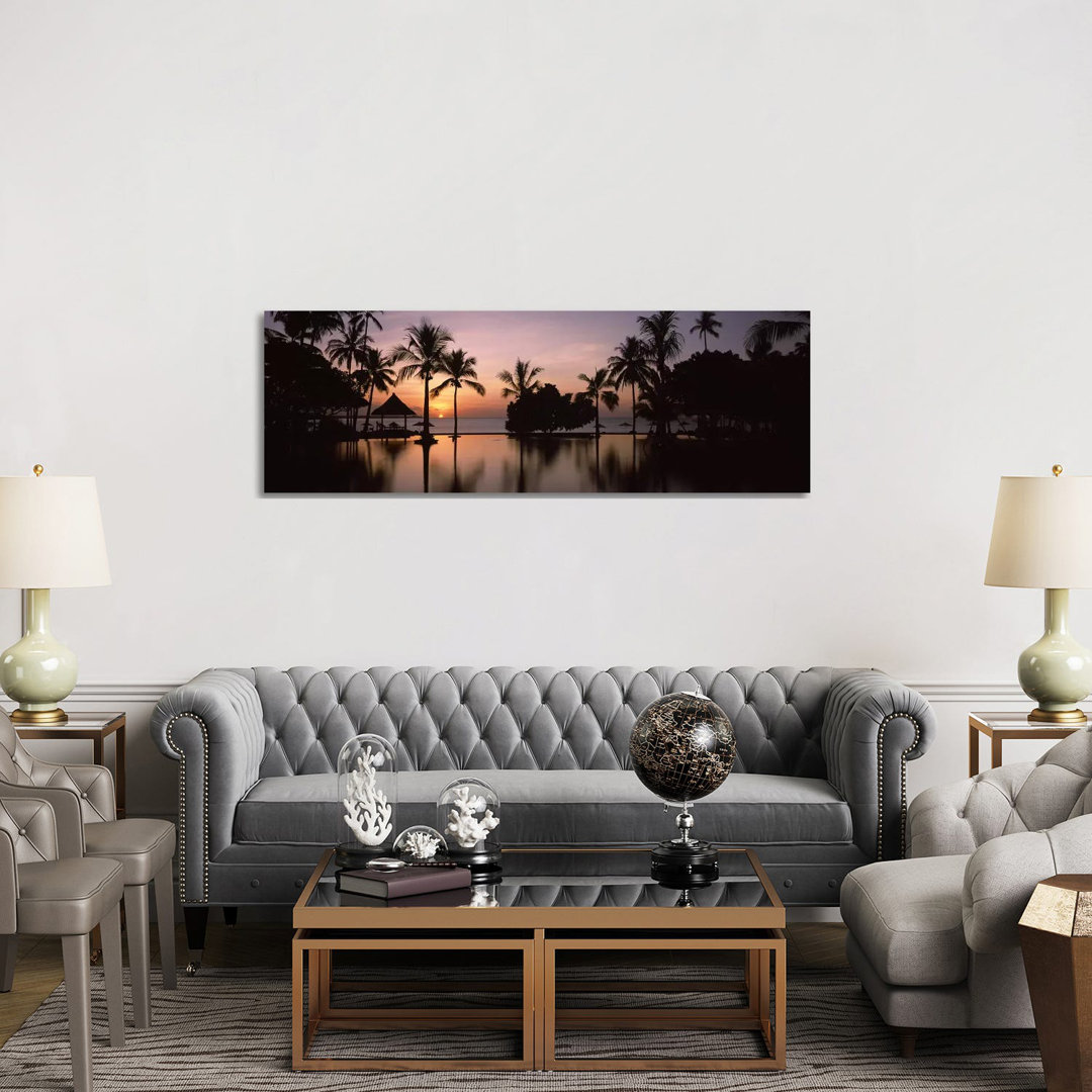 Sunset Over Hotel Pool, Lombok, West Nusa Tenggara, Indonesia - Wrapped Canvas Panoramic Print