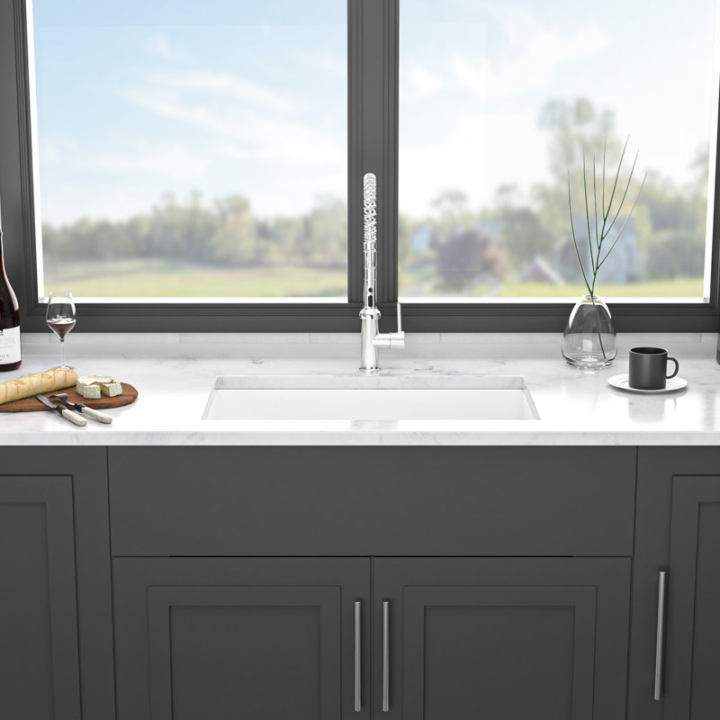 32" Ceramic Kitchen Sink - White, With Superior Resistance To Wear Deep Single Bowl For Enhanced Functionality