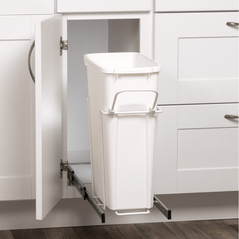 White Steel 20 Quart Pull-Out Rectangular Trash Can