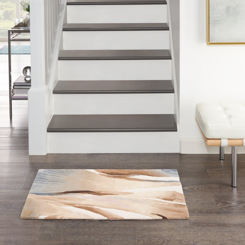 Abstract Hand Tufted Rectangle Viscose Area Rug in Beige, Rectangle 2' x 3'