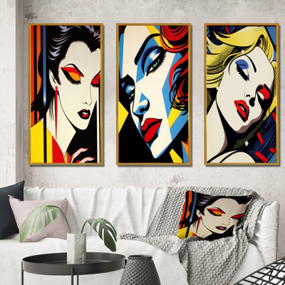 " Retro Woman Portrait Pop Art II " 3 - Pieces
