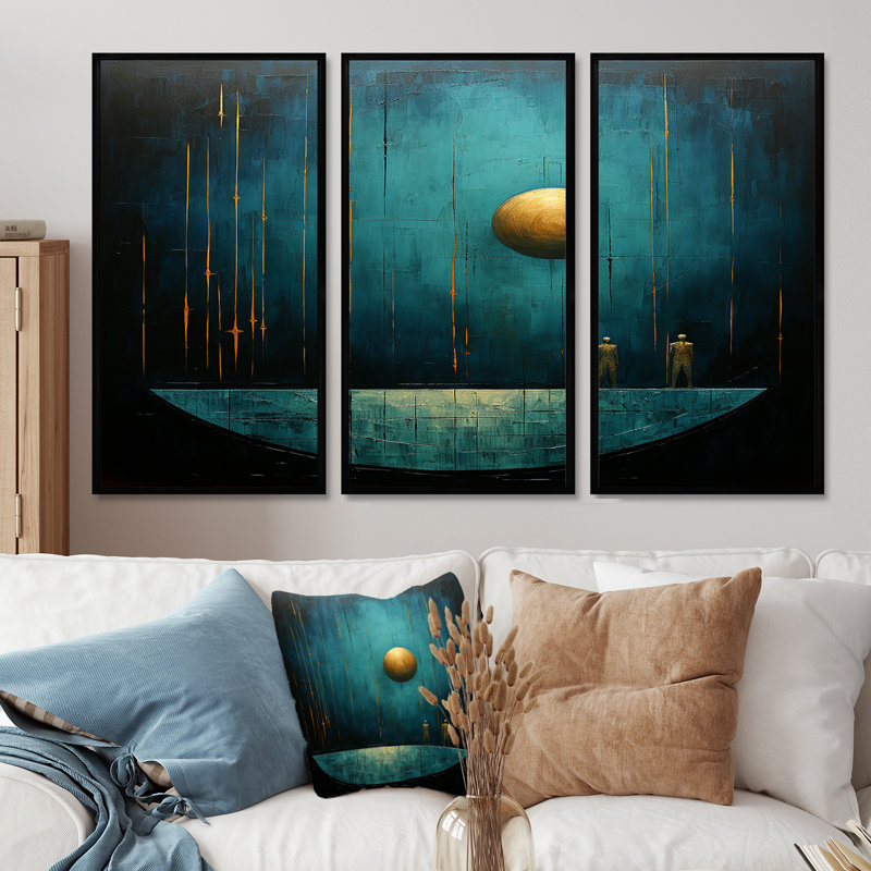 Ensemble d'art mural Zaylee, Cadre flottant noir, H 40 po x l 60 po x P 1 po