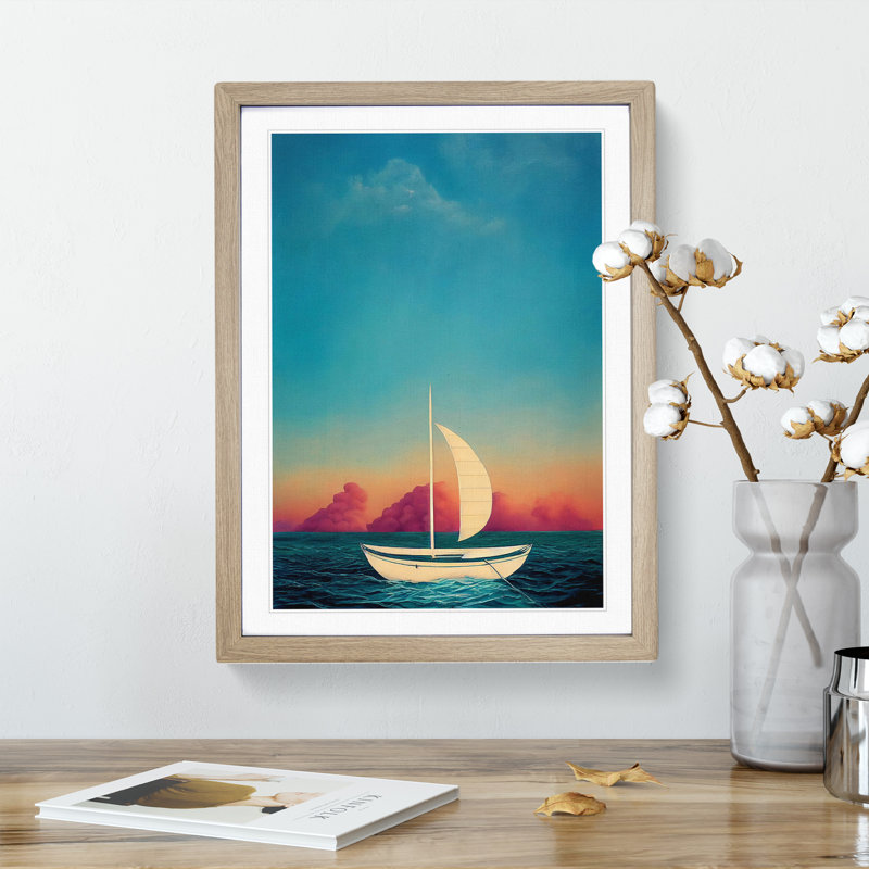 Sailing Boat - Framed Print, 34cm H x 25cm W x 2cm D, Oak