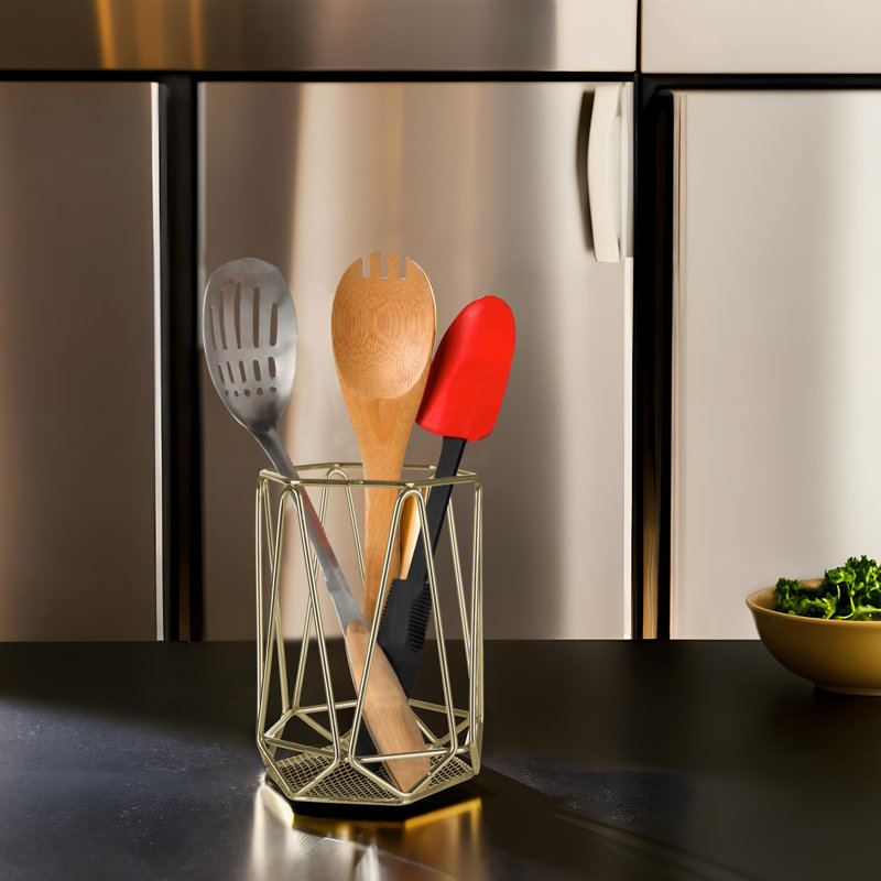 Metal Utensil Crock, Gold