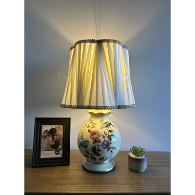 Beige Ceramic Table Lamp Bird Rose Flowers For Living Room Bedroom Bedside 13"W*13"D*22"H