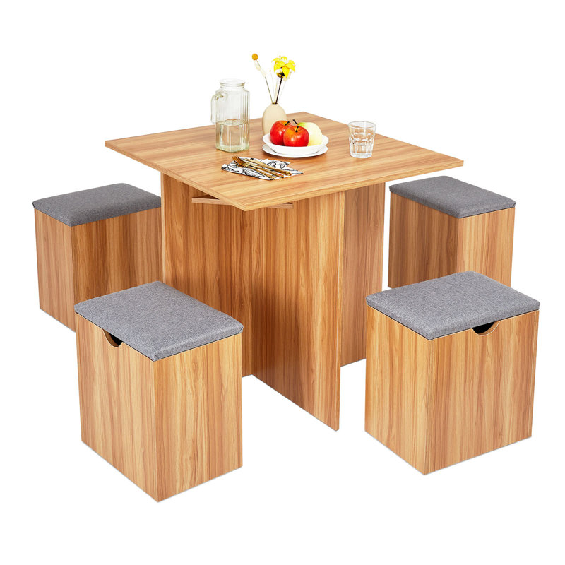Hateme 4 - Person Dining Set, Red Oak/Grey, Red Oak