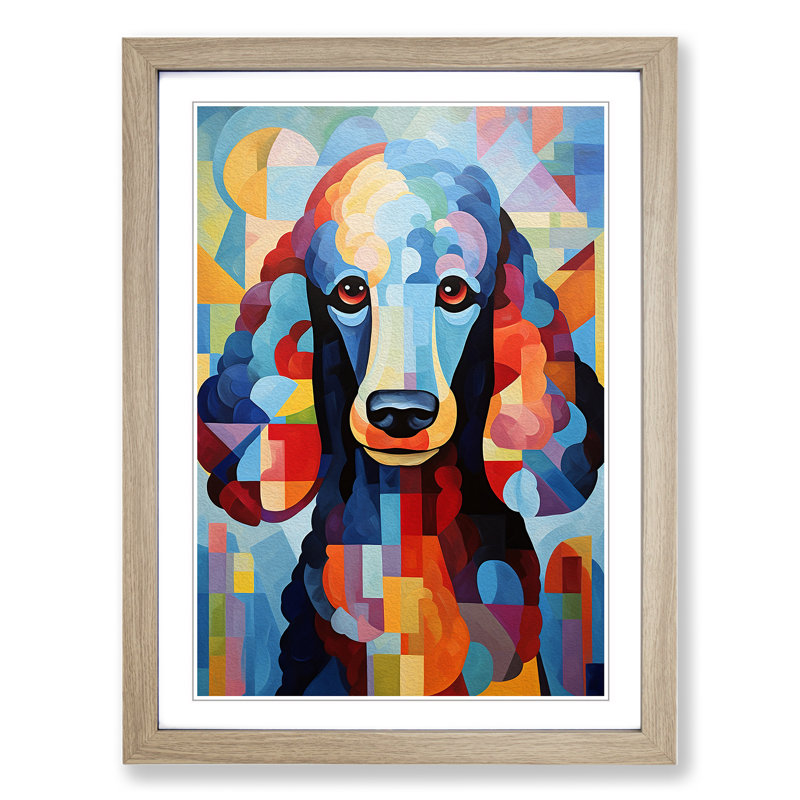 XYZ-FRM-V1223-5263 Poodle Cubism - Single Picture Frame Print on Wood, 34cm H x 25cm W x 2cm D, Oak