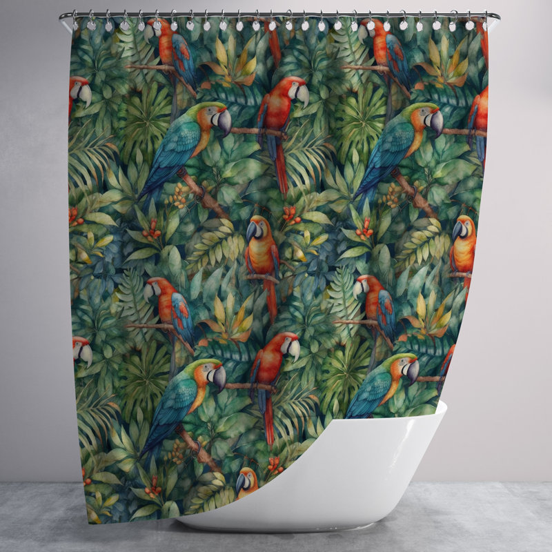 Floral Single Shower Curtain, 70"Wx83"L, Green Floral