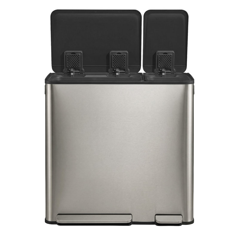 Ensemble de poubelles à double compartiment 13 + 5,3 gallons en acier inoxydable avec seaux intérieurs et sac poubelle