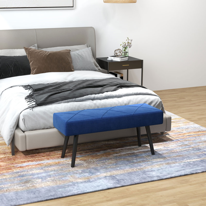Melenie End of Bed Bench Upholstered Hallway Bedroom with Steel Legs, Blue