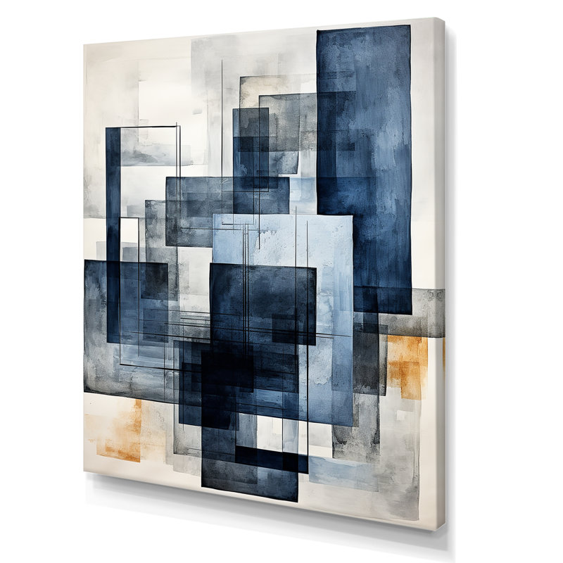 Indigo illusion formes abstraites - Formes abstraites d'art mural, H 40 po x l 30 po x P 1,5 po, Toile tendue