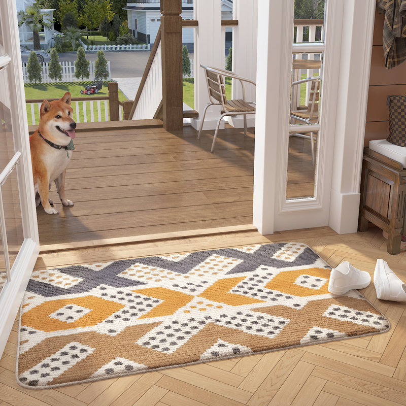 Non-Slip Geometric Doormat, 24" W x 36" L, Beige/Yellow