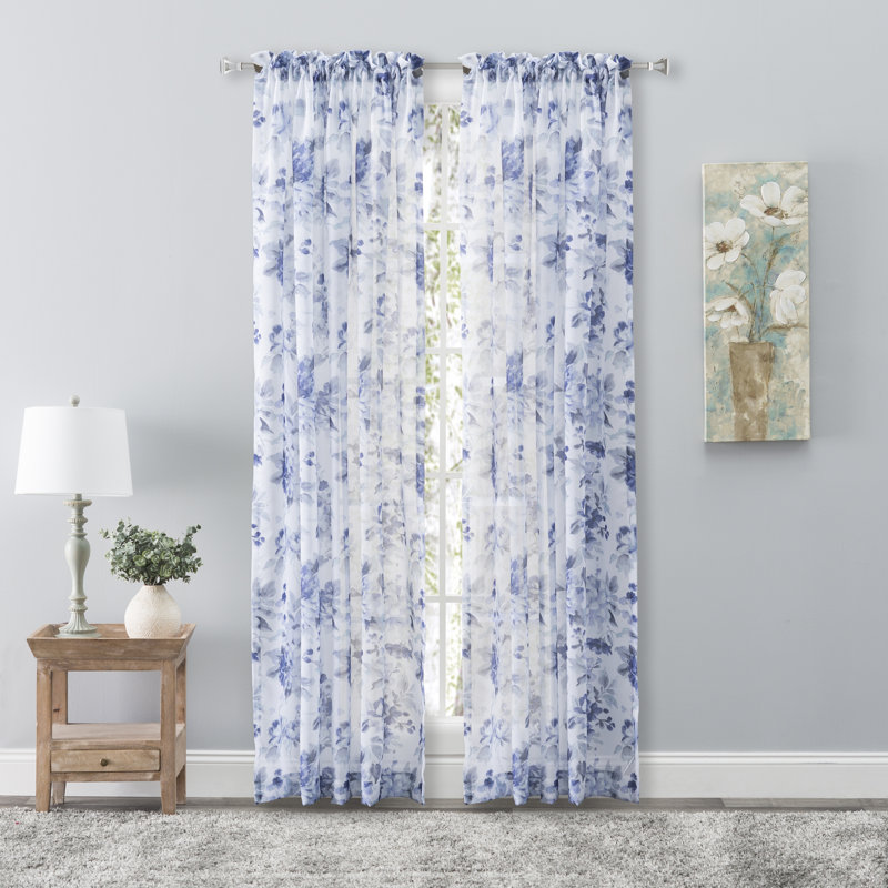 Bremen Elegant Water-Color Floral Semi-Sheer Single Curtain Panel, 54"W x 84"L, Grape