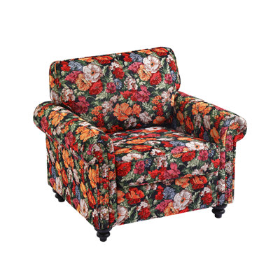 Cotton Blend Upholstered Armchair with Rolled Arms and Nailhead Trim (Set of 2)
