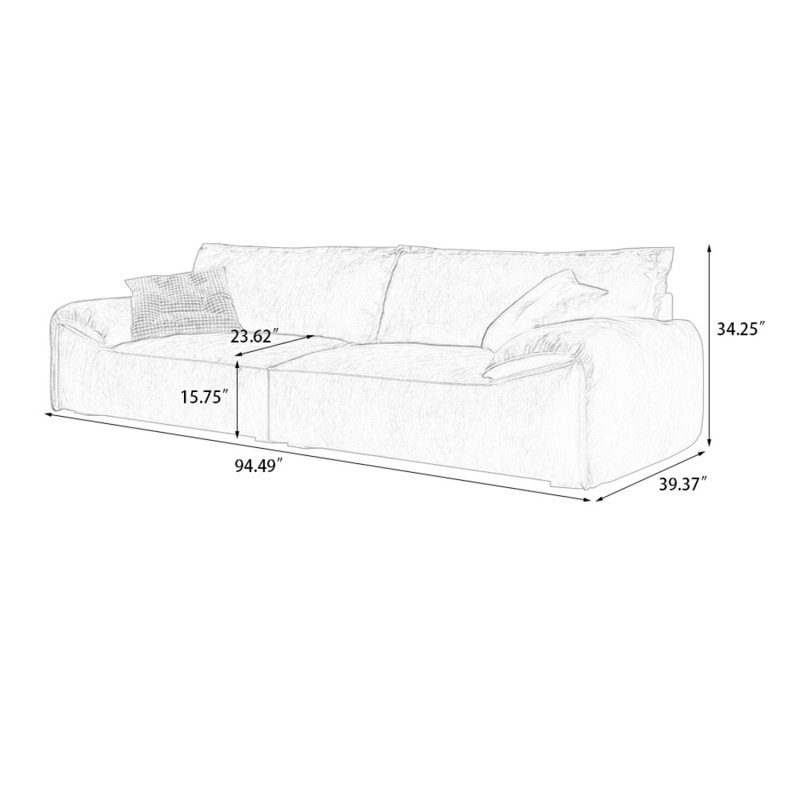 Coffee Polyester Modular Sofa cushion couch, 34.25" H x 94.49" W x 39.37" D, 3