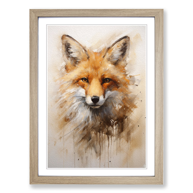 Fox Gestural - Framed Print, Oak Framed, 34cm H x 25cm W