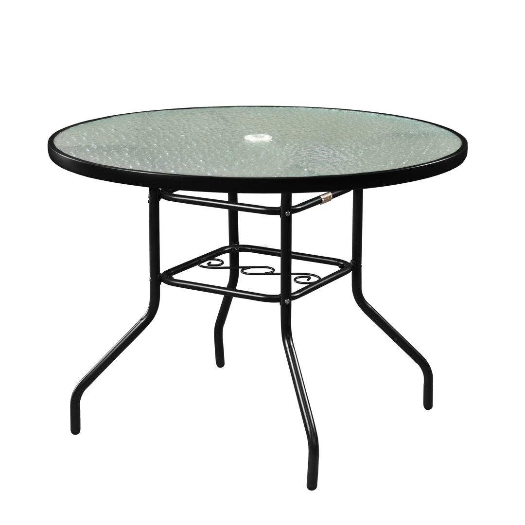 Round Metal Outdoor Chat Table With Umbrella Hole , 40'' in. W 40'' in. D Red Barrel Studio®