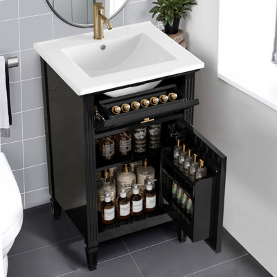 20" Bathroom Vanity With Sink, Solid Wood Legs,tilt-out Drawer,freestanding Cabinet For Small Bathroom