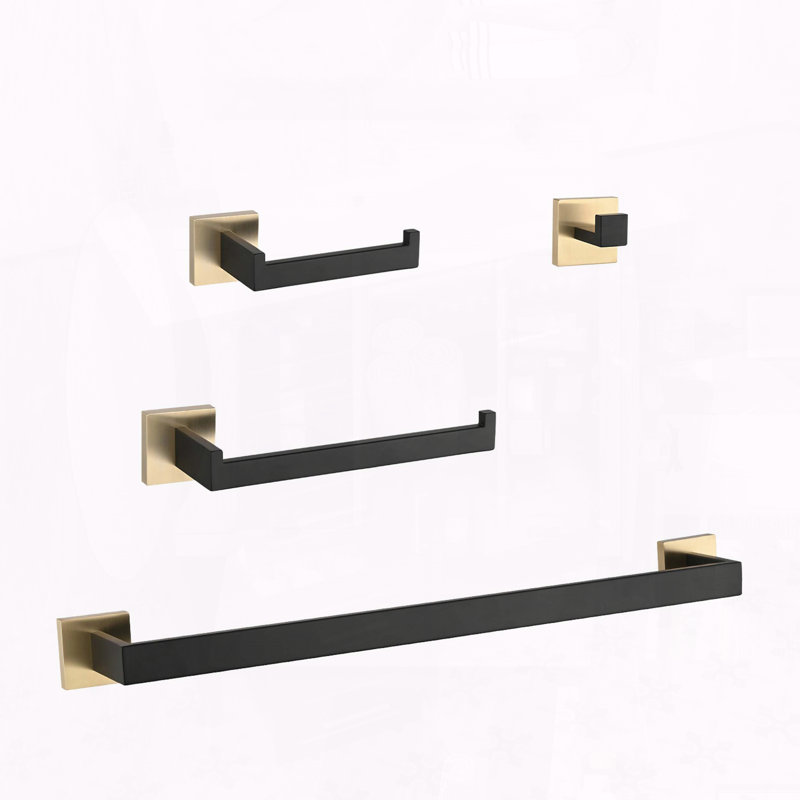 4-Piece Stainless Steel Bathroom Hardware Set, Gold/Matte Black
