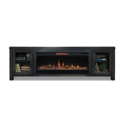 Meuble télé 86 po avec foyer électrique pour téléviseur de 95 po ou moins, assemblage minimal, finition clou de girofle