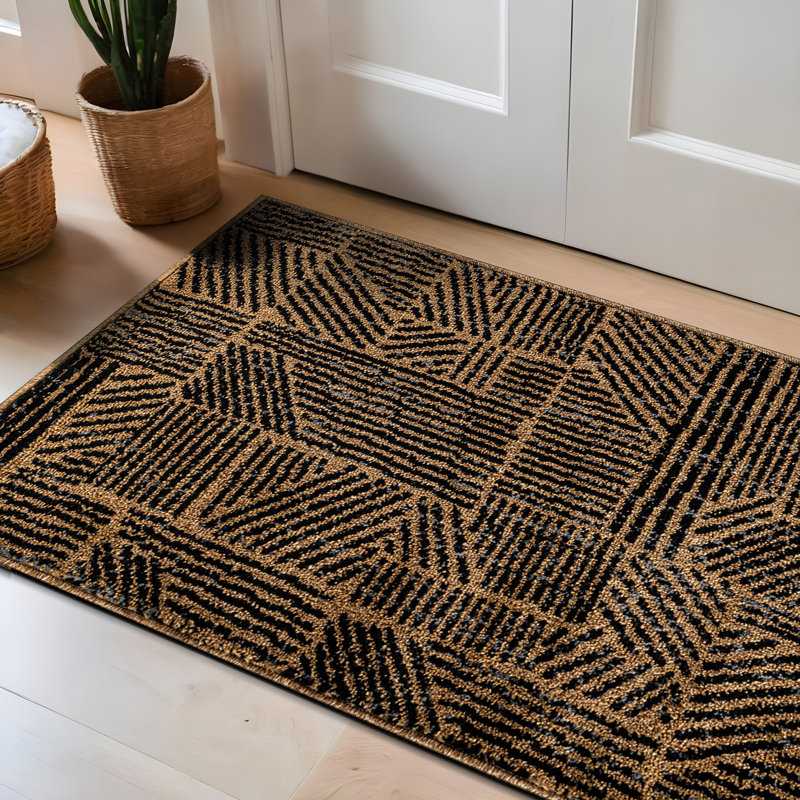 Tapis géométrique noir / ivoire Rambo, Rectangulaire 2 pi x 3 pi, Jute