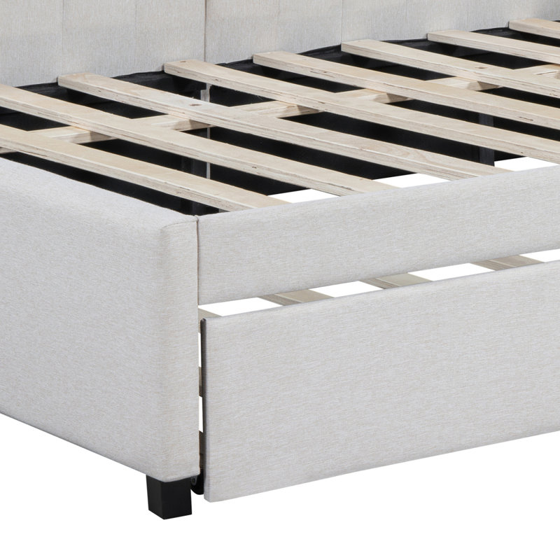 Structure en tissu d'ameublement (beige), Beige, Lit double