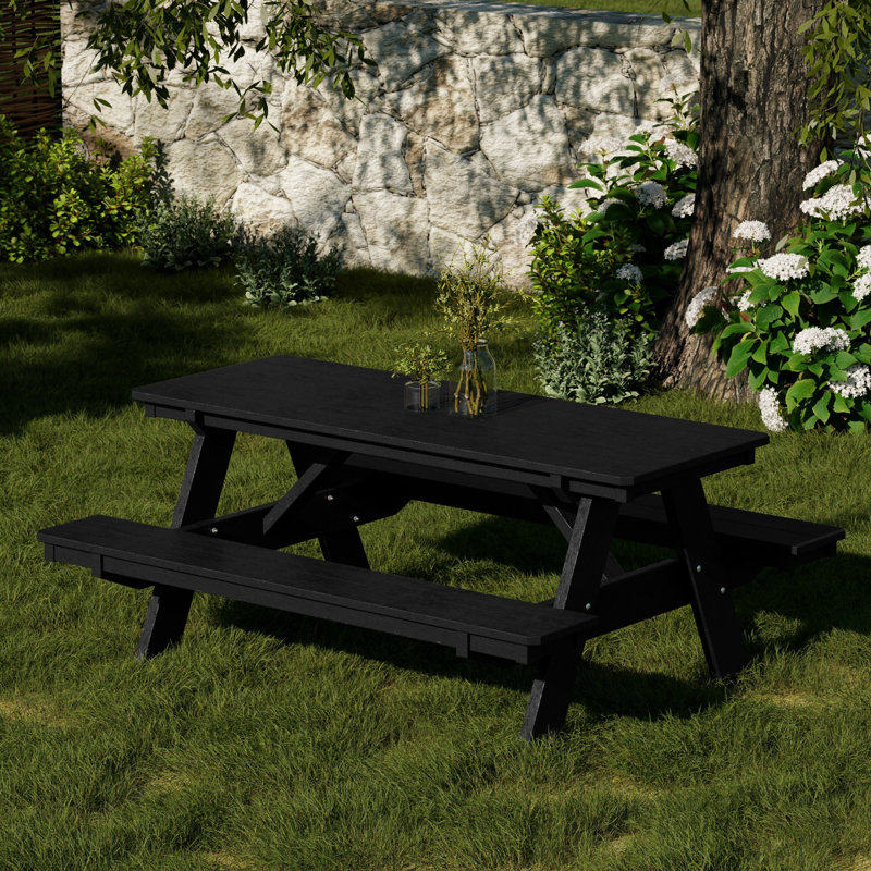 Heritage Picnic Table with Attached Benches, Black