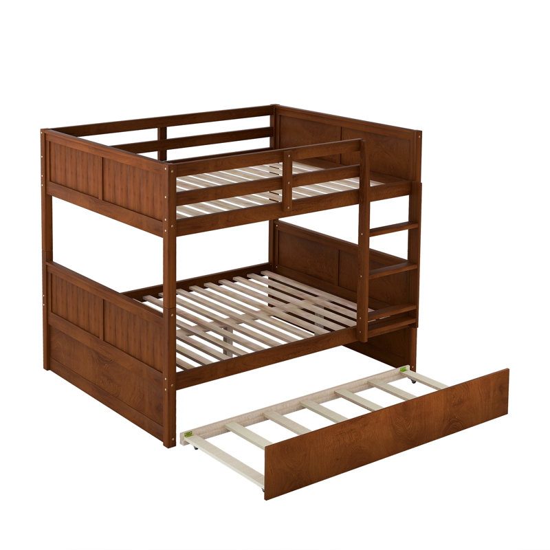 Khaleesa Full Over Full Bunk Bed with Twin Size Trundle for Bedroom, Walnut