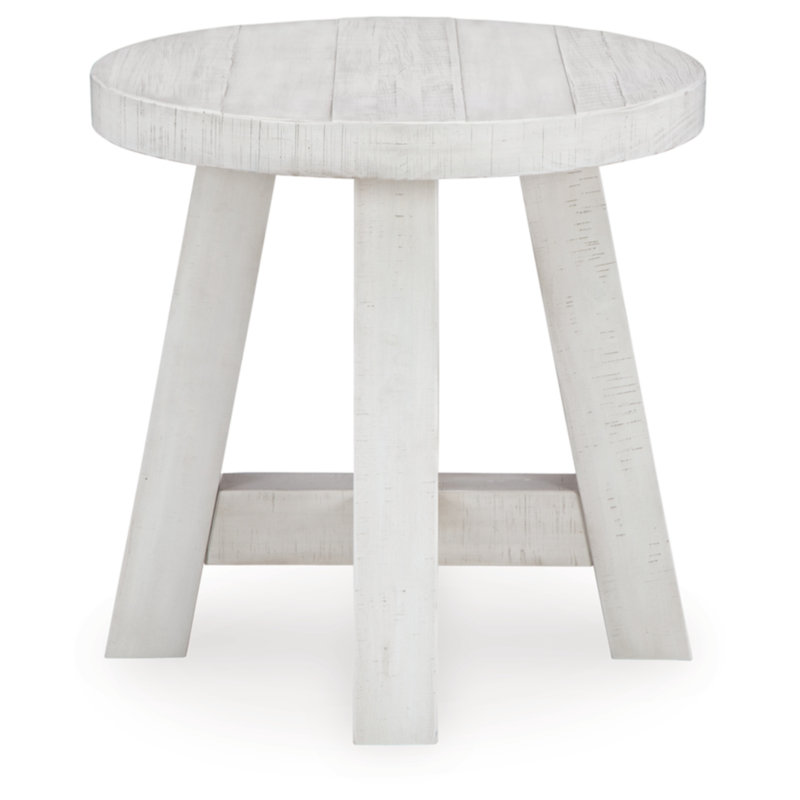 Off-White Round Pine Wood End Table