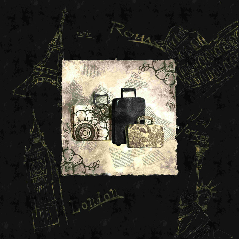 «Vintage World Traveller Bagages», reproduction sur toile tendue, H 36 po x l 36 po