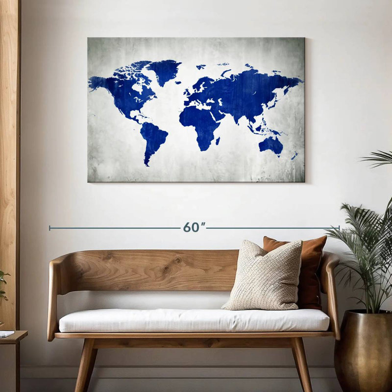 Carte du monde Aliaz en bleu, H 30 po x l 45 po