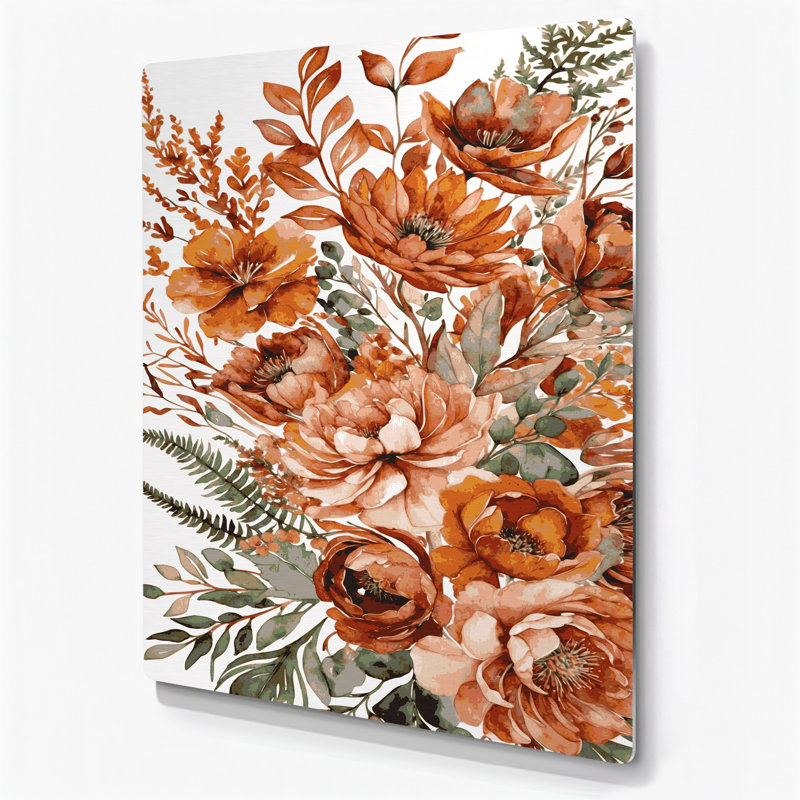 Aquarelle florale 46, art mural en métal brun, H 14 po x l 11 po