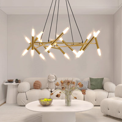 41" Modern Chandelier Light Fixture, Branch Design With Frosted Tubes, Adjustable Height Pendant Light