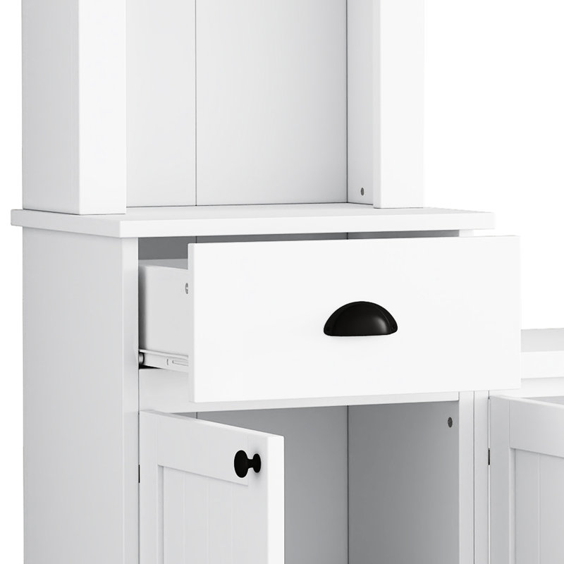 Meuble télé élégant avec pont réglable pour téléviseur de 75 po, espace de rangement blanc et copieux, Blanc