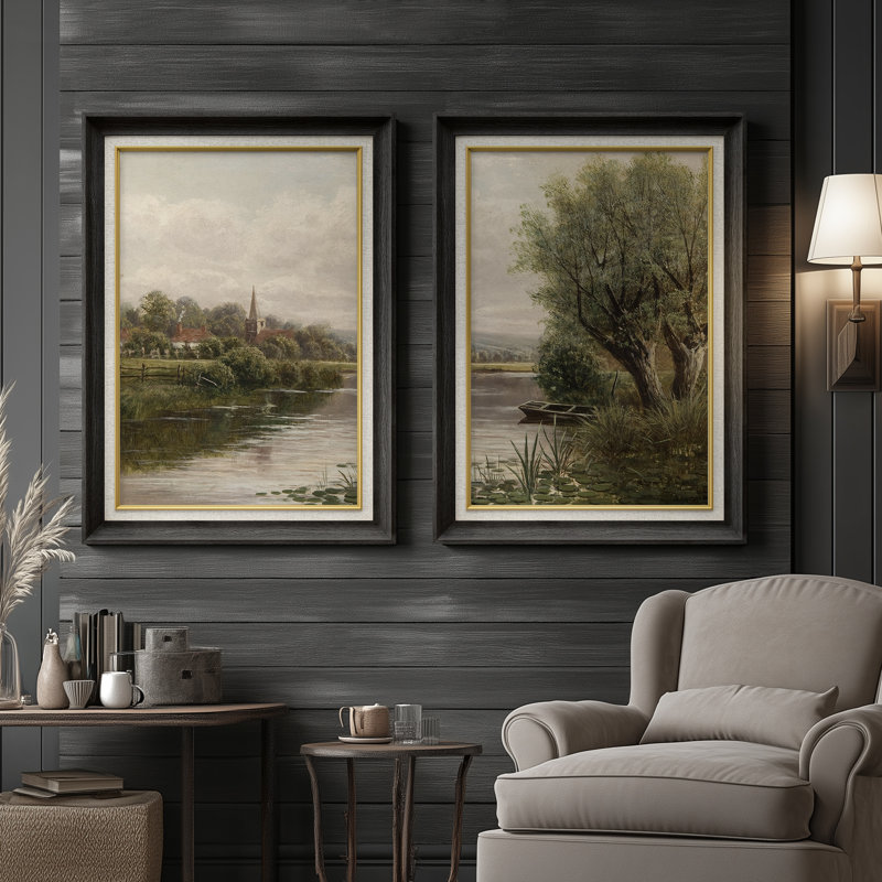 Set of 2 Premium Framed Art Artworks on Premium Canvas with 26"x36" Frame, Black